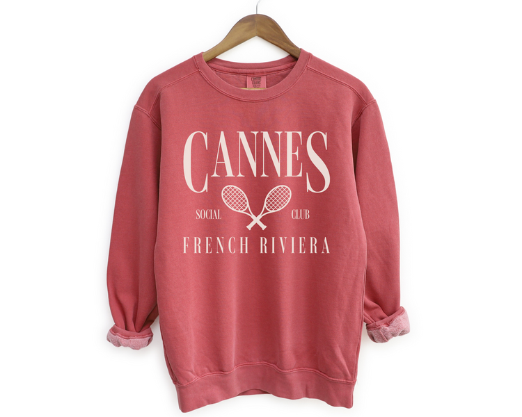 Cannes, French Riviera Social Club Pullover Sweatshirt | Tennis, Athleisure Crewneck