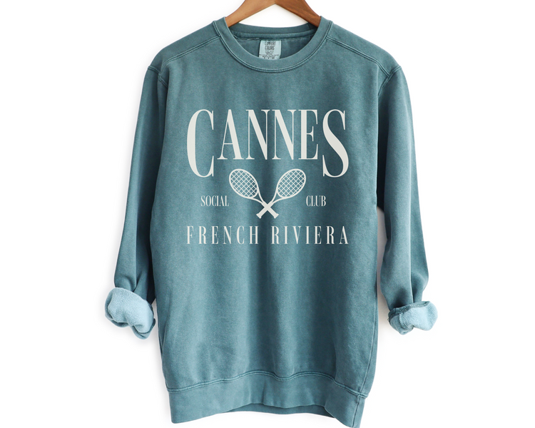 Cannes, French Riviera Social Club Pullover Sweatshirt | Tennis, Athleisure Crewneck