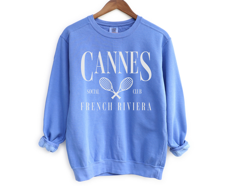 Cannes, French Riviera Social Club Pullover Sweatshirt | Tennis, Athleisure Crewneck