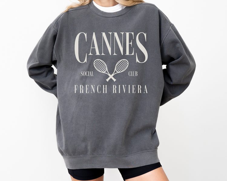 Cannes, French Riviera Social Club Pullover Sweatshirt | Tennis, Athleisure Crewneck