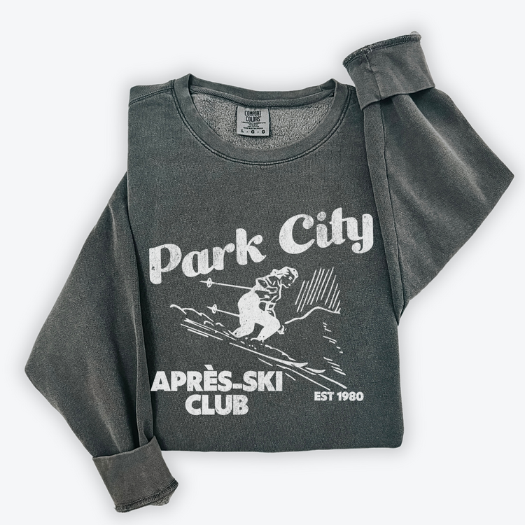 Park City Après-Ski Club Lightweight Cotton Crewneck Sweatshirt | Vintage Retro Aesthetic Vibes Skiing Outfit