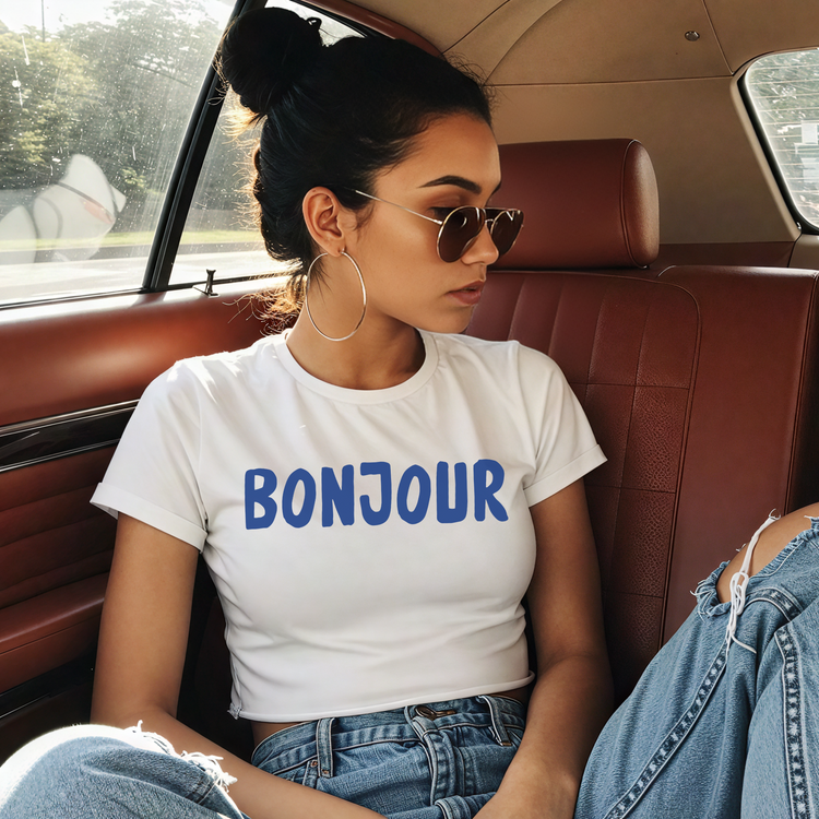 Bonjour Women’s Crop Top | Cute French Inspired Baby Tee