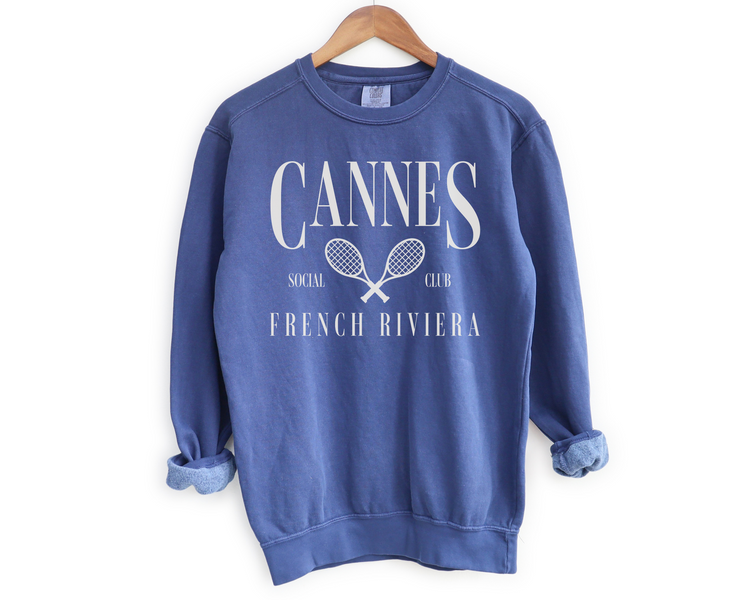 Cannes, French Riviera Social Club Pullover Sweatshirt | Tennis, Athleisure Crewneck