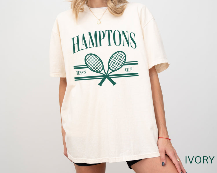 Hamptons Tennis Club Comfort Colors Short Sleeve T-Shirt | Girl’s Trip, Bachelorette Shirt | Vintage Style Athleisure, Sporty, Athletic Club