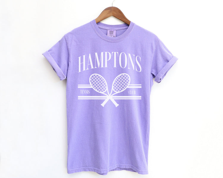 Hamptons Tennis Club Comfort Colors Short Sleeve T-Shirt | Girl’s Trip, Bachelorette Shirt | Vintage Style Athleisure, Sporty, Athletic Club