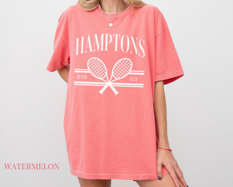 Hamptons Tennis Club Comfort Colors Short Sleeve T-Shirt | Girl’s Trip, Bachelorette Shirt | Vintage Style Athleisure, Sporty, Athletic Club