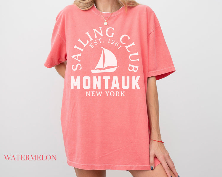 Montauk Sailing Club Comfort Colors Short Sleeve T-Shirt | Beach, Yacht Club Tee | Hamptons, New York Shirt | Gift for Her | Men’s, Women’s