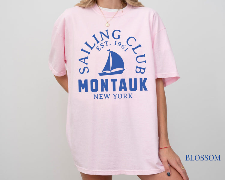 Montauk Sailing Club Comfort Colors Short Sleeve T-Shirt | Beach, Yacht Club Tee | Hamptons, New York Shirt | Gift for Her | Men’s, Women’s