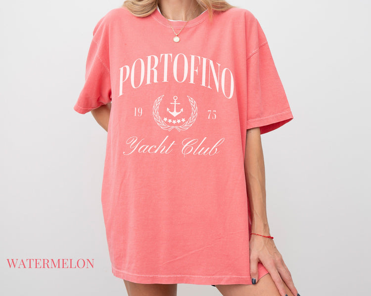 Portofino Yacht Club Comfort Colors Short Sleeve T-Shirt | Vintage Style Sailing Beach Club Italy Tee | Italian Riviera Shirt | Gift for Her