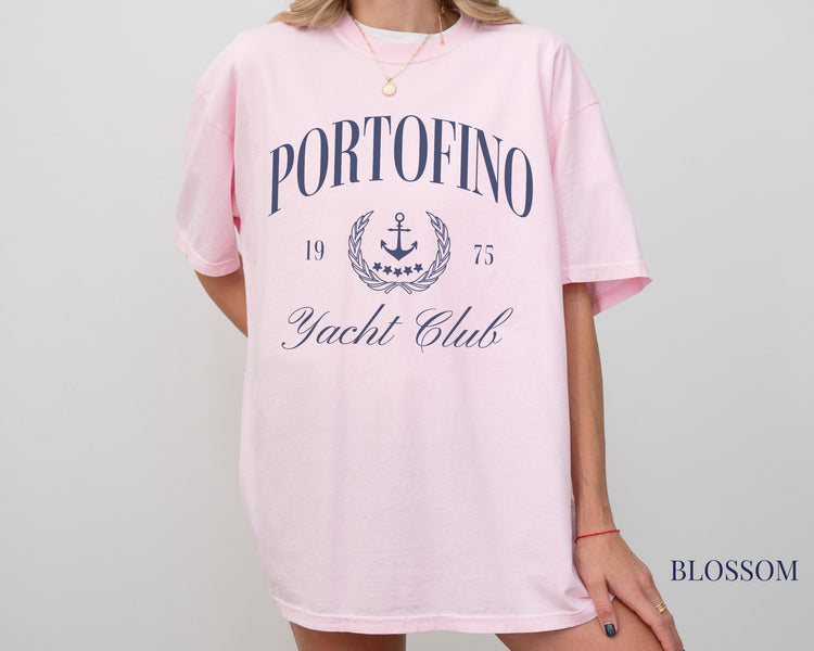 Portofino Yacht Club Comfort Colors Short Sleeve T-Shirt | Vintage Style Sailing Beach Club Italy Tee | Italian Riviera Shirt | Gift for Her