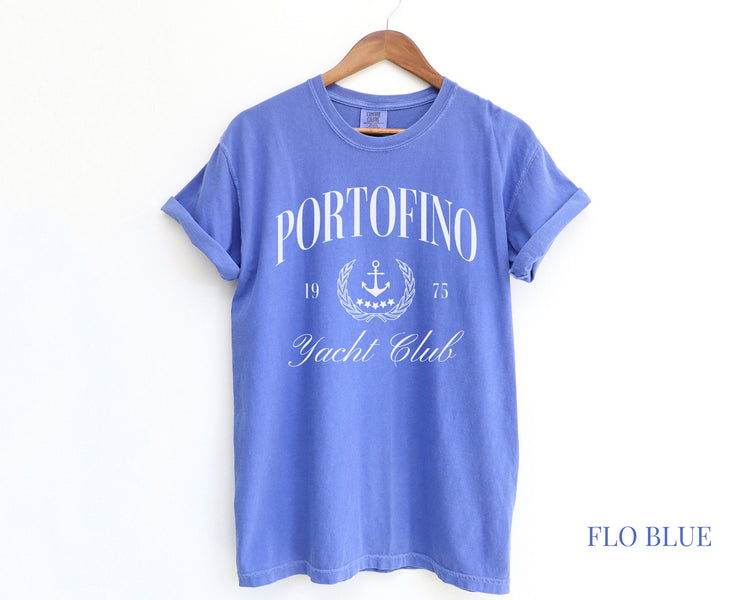 Portofino Yacht Club Comfort Colors Short Sleeve T-Shirt | Vintage Style Sailing Beach Club Italy Tee | Italian Riviera Shirt | Gift for Her