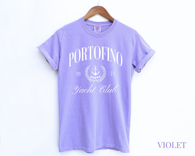 Portofino Yacht Club Comfort Colors Short Sleeve T-Shirt | Vintage Style Sailing Beach Club Italy Tee | Italian Riviera Shirt | Gift for Her