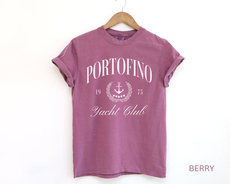 Portofino Yacht Club Comfort Colors Short Sleeve T-Shirt | Vintage Style Sailing Beach Club Italy Tee | Italian Riviera Shirt | Gift for Her