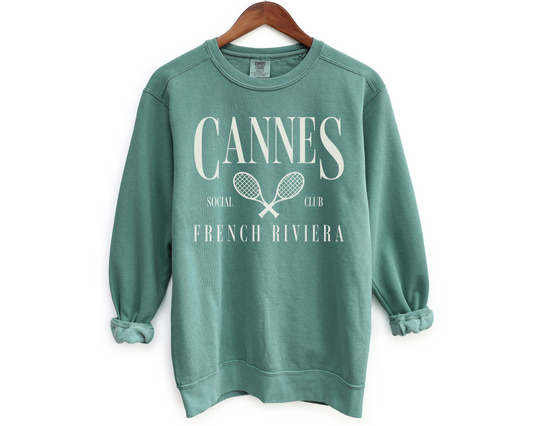 Cannes, French Riviera Social Club Pullover Sweatshirt | Tennis, Athleisure Crewneck