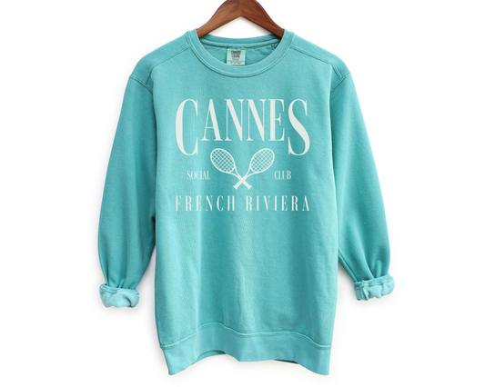 Cannes, French Riviera Social Club Pullover Sweatshirt | Tennis, Athleisure Crewneck