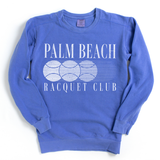 Palm Beach Racquet Club Comfort Colors Crewneck Sweatshirt with vintage retro grunge design, soft garment-dyed cotton for a relaxed fit.