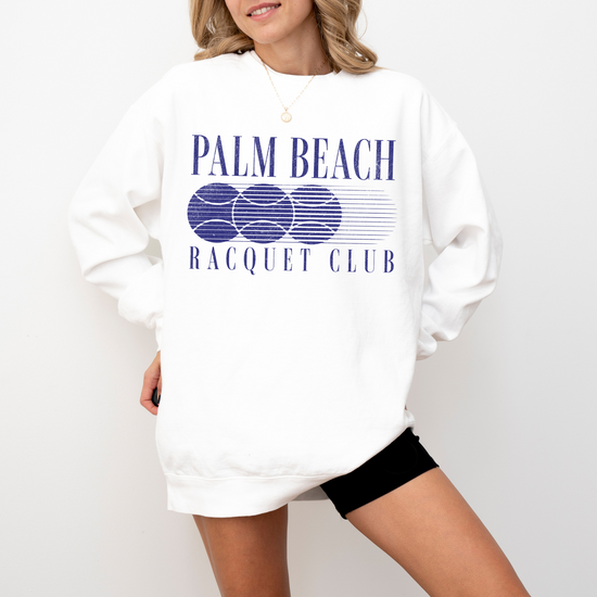 Palm Beach Racquet Club Comfort Colors Crewneck Sweatshirt with vintage retro grunge design, soft garment-dyed cotton for a relaxed fit.
