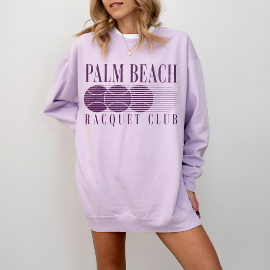Palm Beach Racquet Club Comfort Colors Crewneck Sweatshirt with vintage retro grunge design, soft garment-dyed cotton for a relaxed fit.