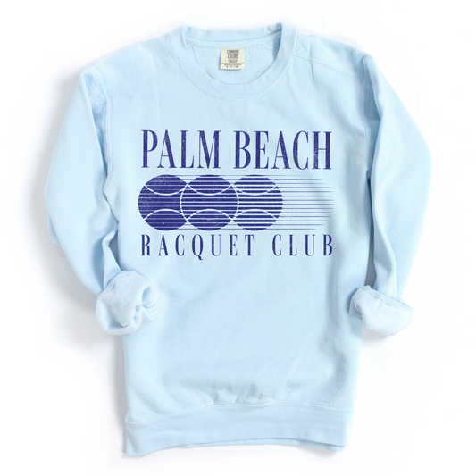Palm Beach Racquet Club Comfort Colors Crewneck Sweatshirt with vintage retro grunge design, soft garment-dyed cotton for a relaxed fit.