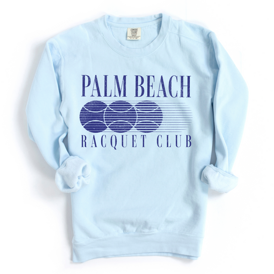 Palm Beach Racquet Club Comfort Colors Crewneck Sweatshirt with vintage retro grunge design, soft garment-dyed cotton for a relaxed fit.