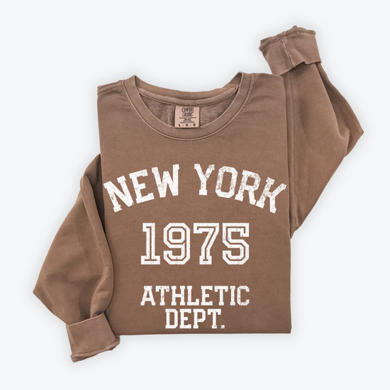 New York Athletic Department lightweight cotton crewneck sweatshirt with a vintage-inspired faded athletic design, crafted from soft cotton.