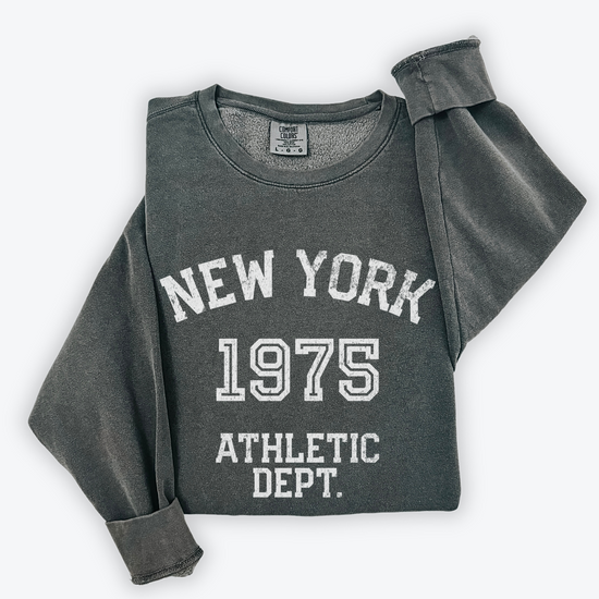 New York Athletic Department lightweight cotton crewneck sweatshirt with a vintage-inspired faded athletic design, crafted from soft cotton.