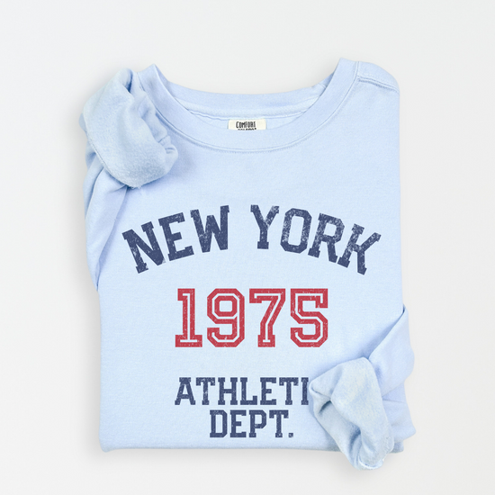 New York Athletic Department lightweight cotton crewneck sweatshirt with a vintage-inspired faded athletic design, crafted from soft cotton.