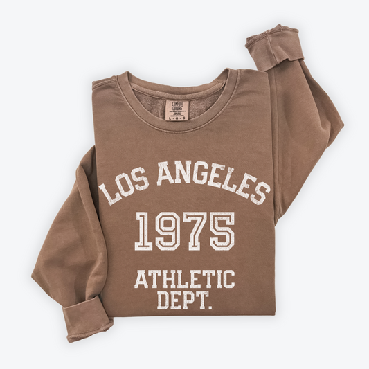 os Angeles Athletic Department lightweight cotton crewneck sweatshirt with a retro, faded athletic design in a vintage style, made from soft cotton.
