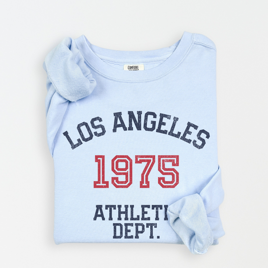 os Angeles Athletic Department lightweight cotton crewneck sweatshirt with a retro, faded athletic design in a vintage style, made from soft cotton.