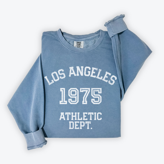 os Angeles Athletic Department lightweight cotton crewneck sweatshirt with a retro, faded athletic design in a vintage style, made from soft cotton.