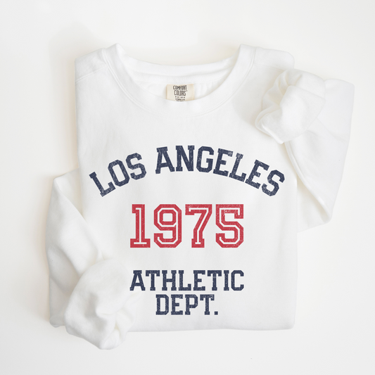os Angeles Athletic Department lightweight cotton crewneck sweatshirt with a retro, faded athletic design in a vintage style, made from soft cotton.