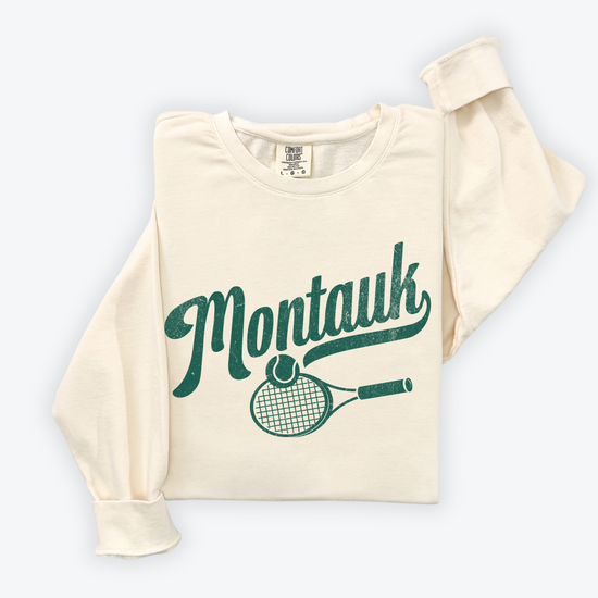 Montauk Cotton Lightweight Crewneck Sweatshirt in vintage faded style with retro coastal vibes