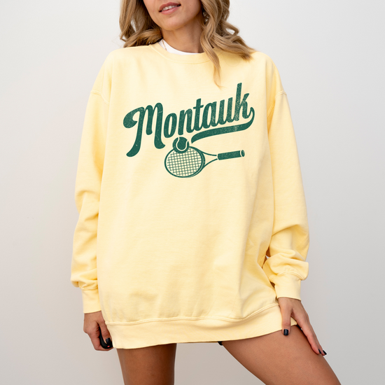 Montauk Cotton Lightweight Crewneck Sweatshirt in vintage faded style with retro coastal vibes