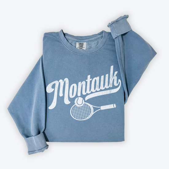 Montauk Cotton Lightweight Crewneck Sweatshirt in vintage faded style with retro coastal vibes