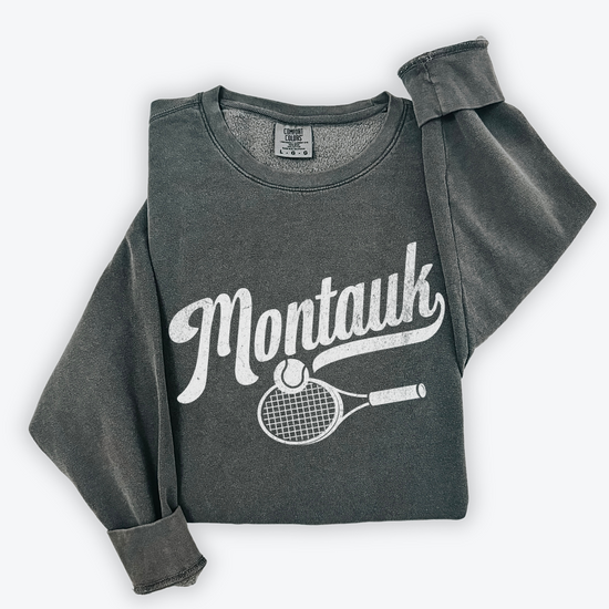 Montauk Cotton Lightweight Crewneck Sweatshirt in vintage faded style with retro coastal vibes
