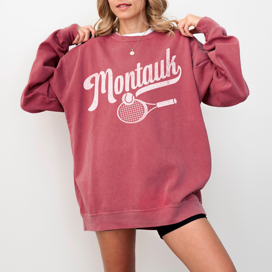 Montauk Cotton Lightweight Crewneck Sweatshirt in vintage faded style with retro coastal vibes