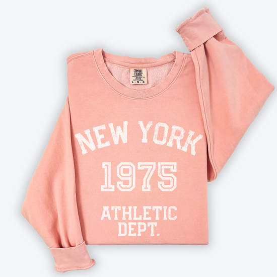New York Athletic Department lightweight cotton crewneck sweatshirt with a vintage-inspired faded athletic design, crafted from soft cotton.