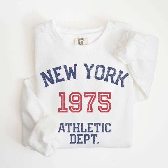 New York Athletic Department lightweight cotton crewneck sweatshirt with a vintage-inspired faded athletic design, crafted from soft cotton.