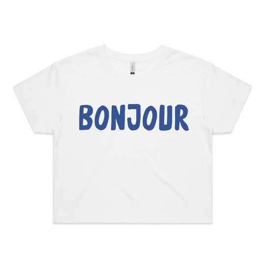 Bonjour Women’s Crop Top | Cute French Inspired Baby Tee