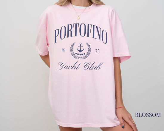 Portofino Yacht Club Comfort Colors Short Sleeve T-Shirt | Vintage Style Sailing Beach Club Italy Tee | Italian Riviera Shirt | Gift for Her