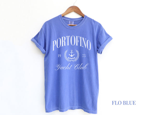 Portofino Yacht Club Comfort Colors Short Sleeve T-Shirt | Vintage Style Sailing Beach Club Italy Tee | Italian Riviera Shirt | Gift for Her